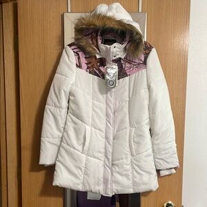 Realtree White and Pink Ski Jacket with Fur-Trimmed Hood